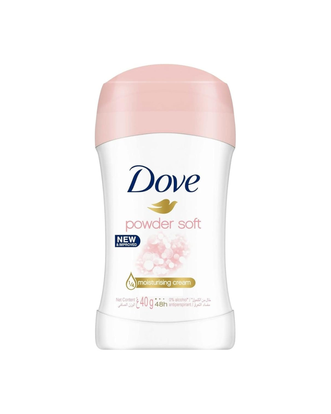 Dove powder soft deodorant stick on a white background