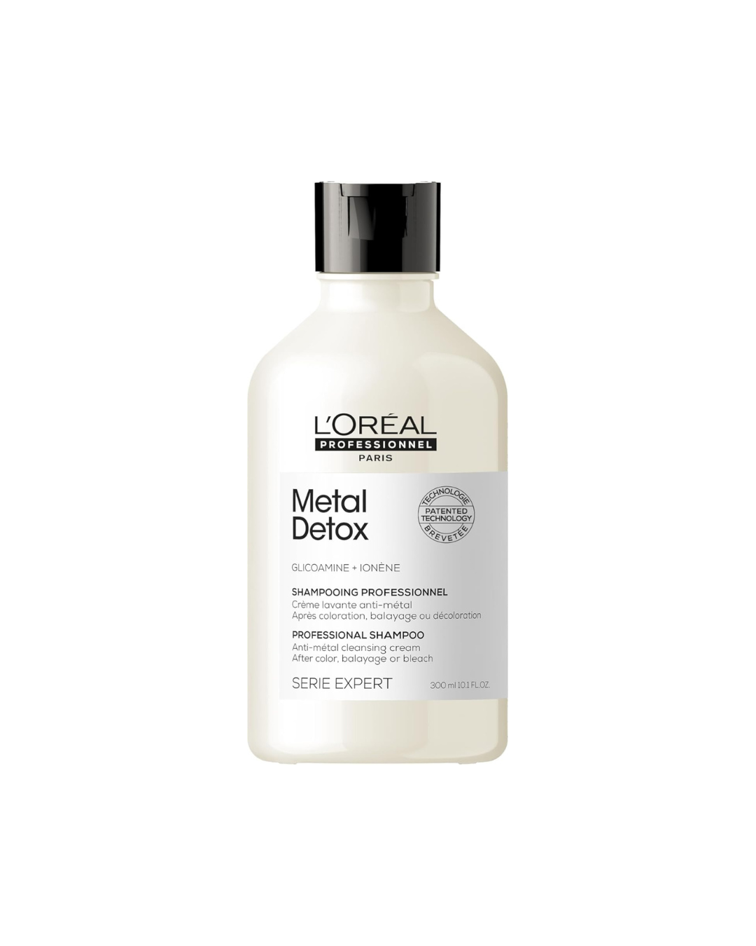 L'Oreal Metal Detox shampoo bottle on a white background