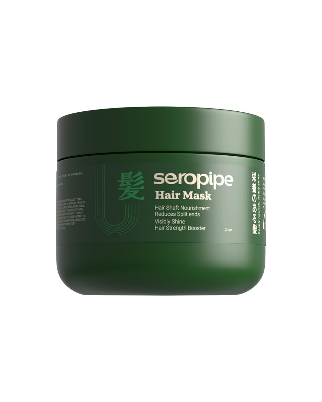 Green jar of seropipe Hair Mask on a white background