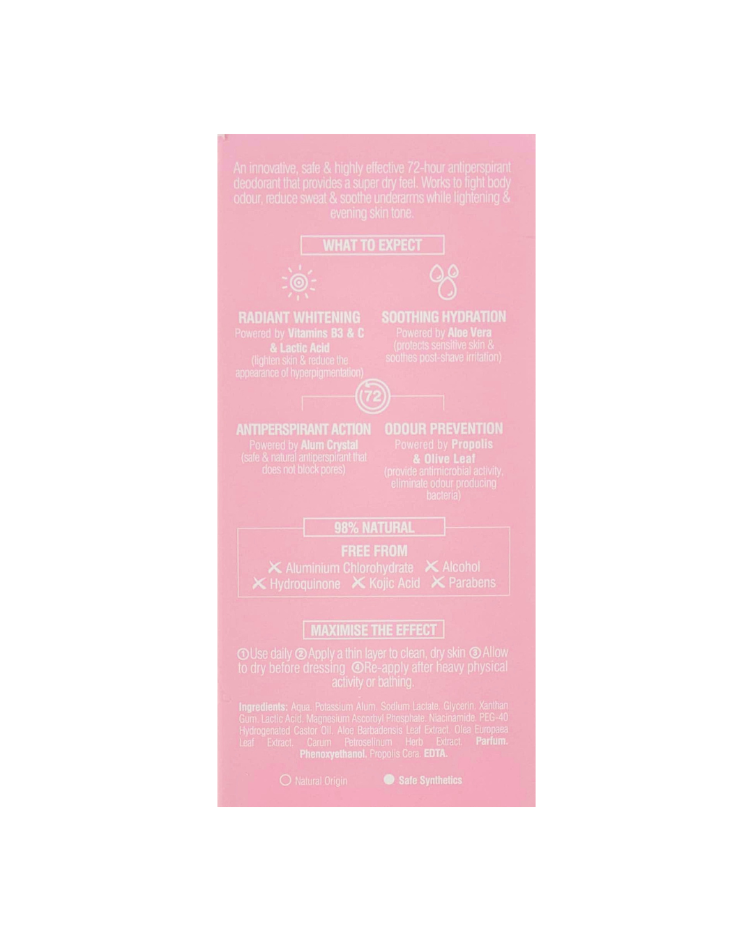 Pink skincare product packaging with text on a white background