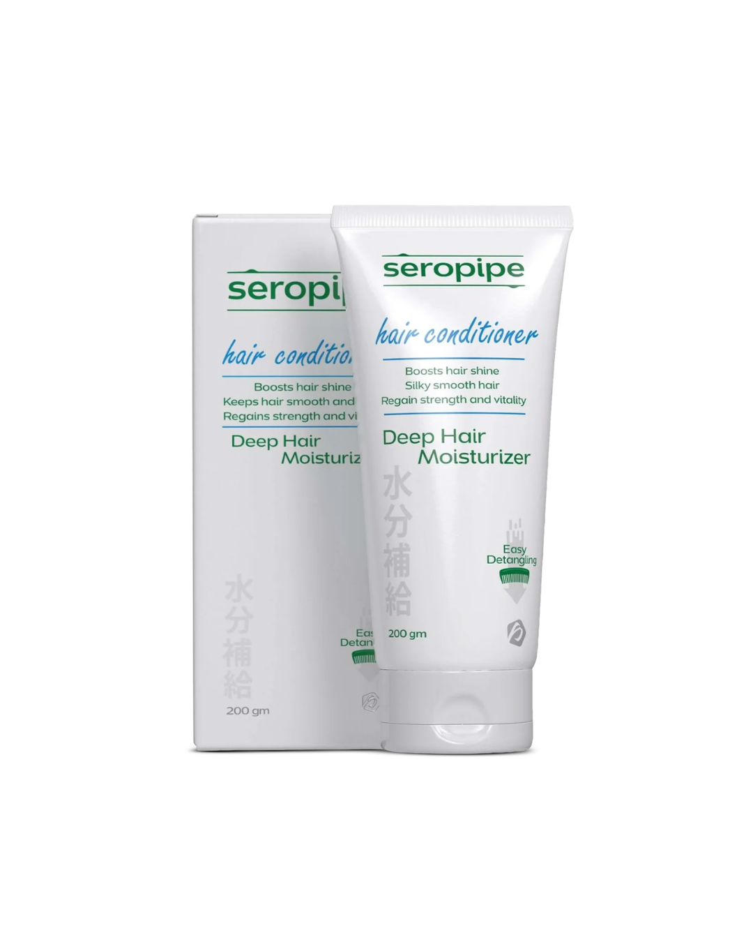 Two bottles of seropipe hair conditioner on a white background