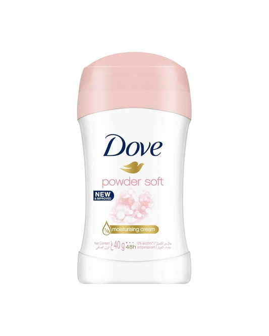 Dove powder soft deodorant stick on a white background