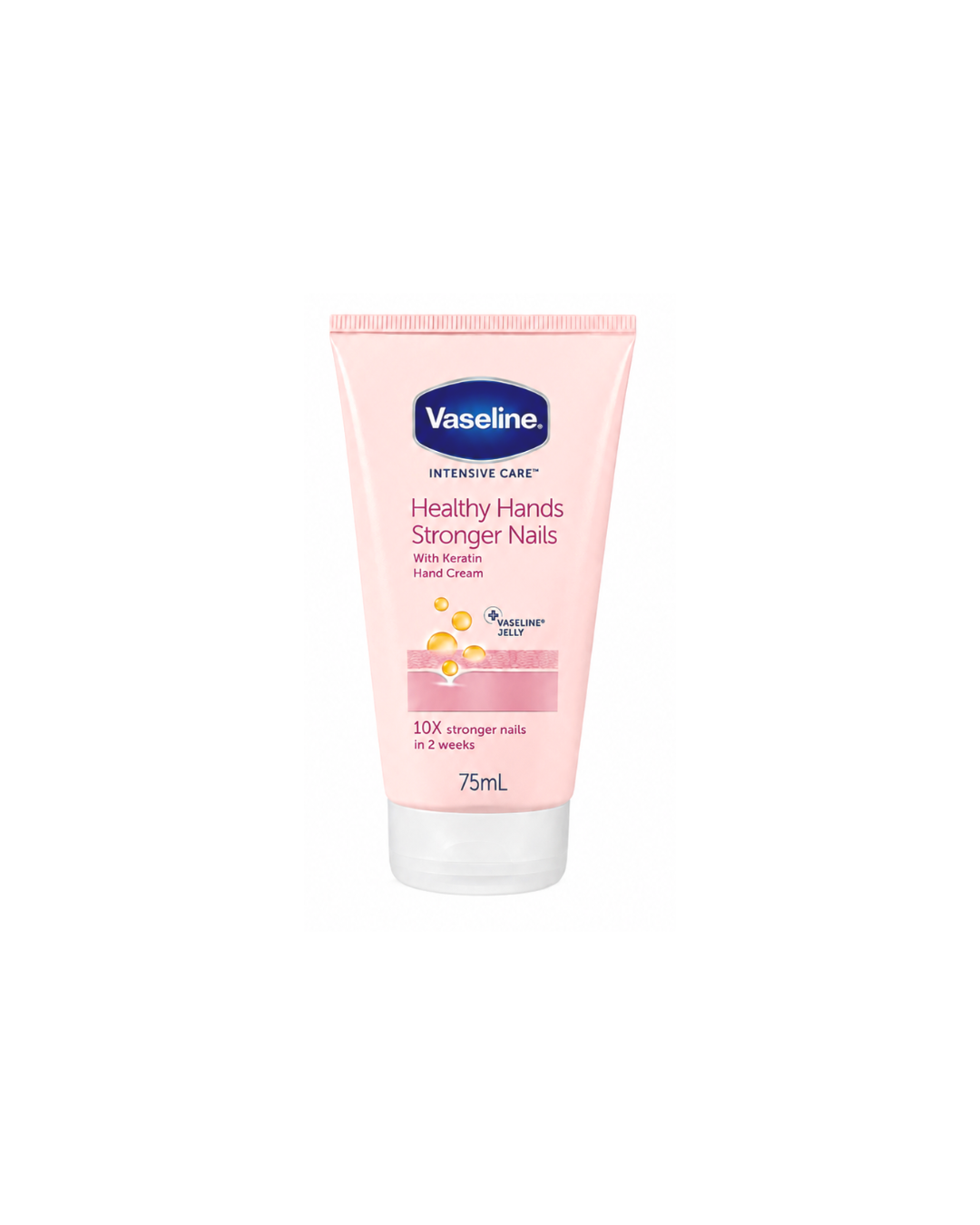 Vaseline hand cream tube for healthy hands and stronger nails on a white background