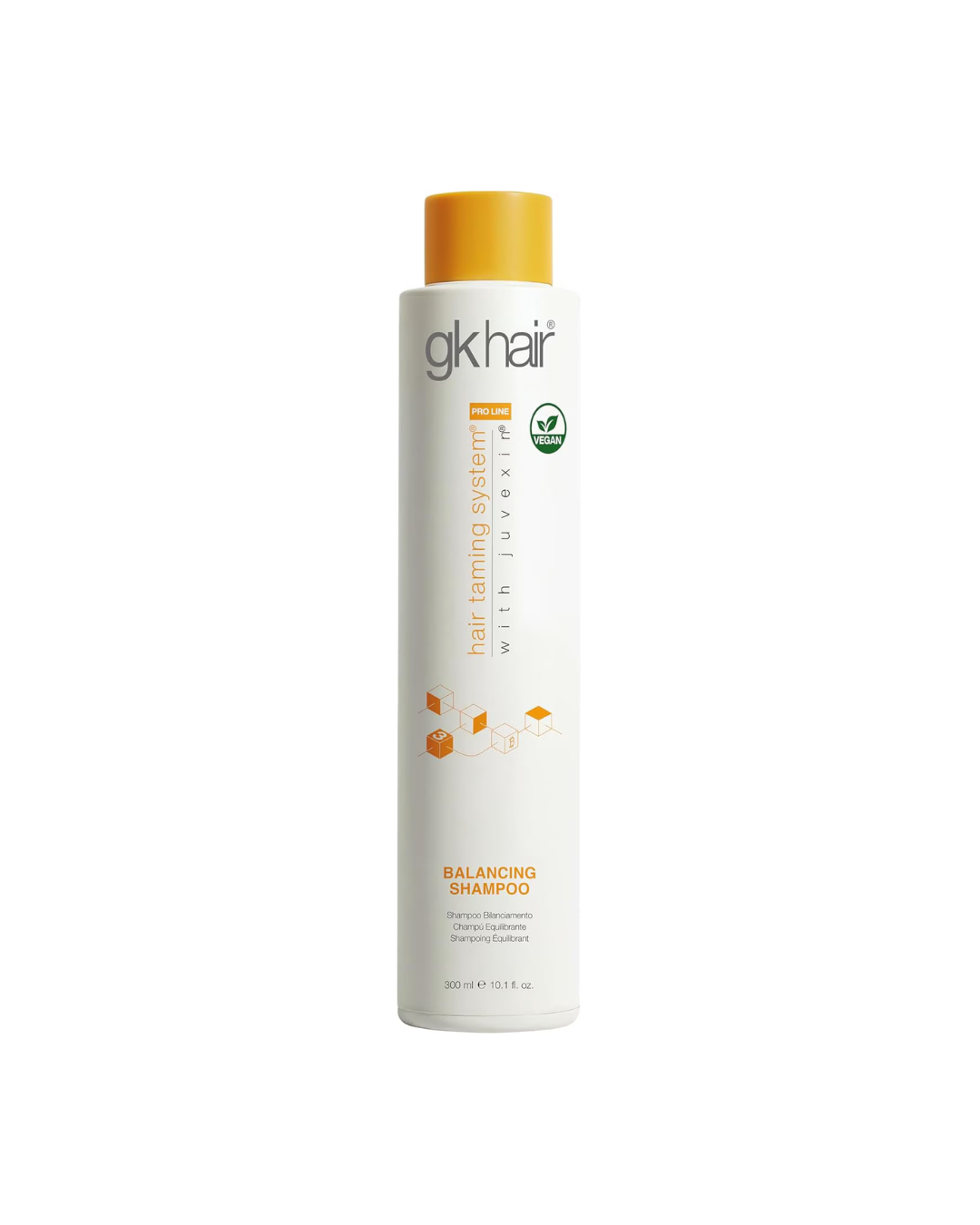 GK Hair balancing shampoo bottle on a white background