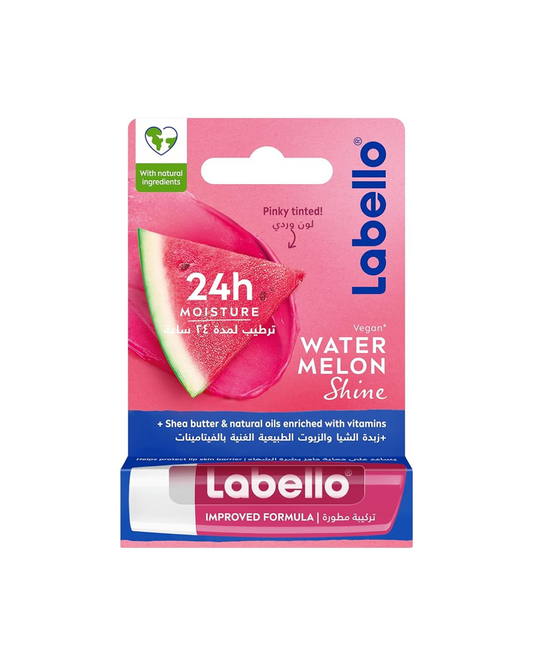 Labello watermelon shine lip balm packaging on a white background