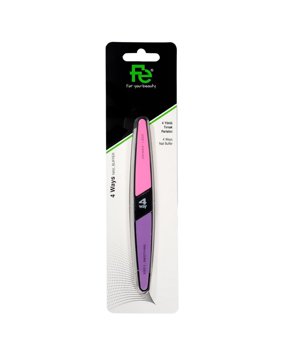 Nail file with pink and purple design in packaging on a white background