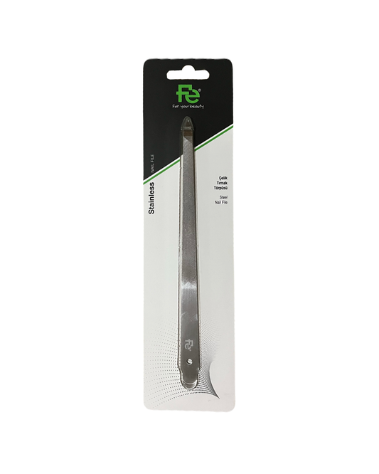 Fe stainless steel nail file packaging on white background
