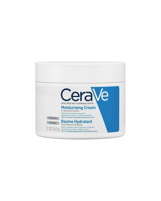 CeraVe moisturizing cream jar on a white background