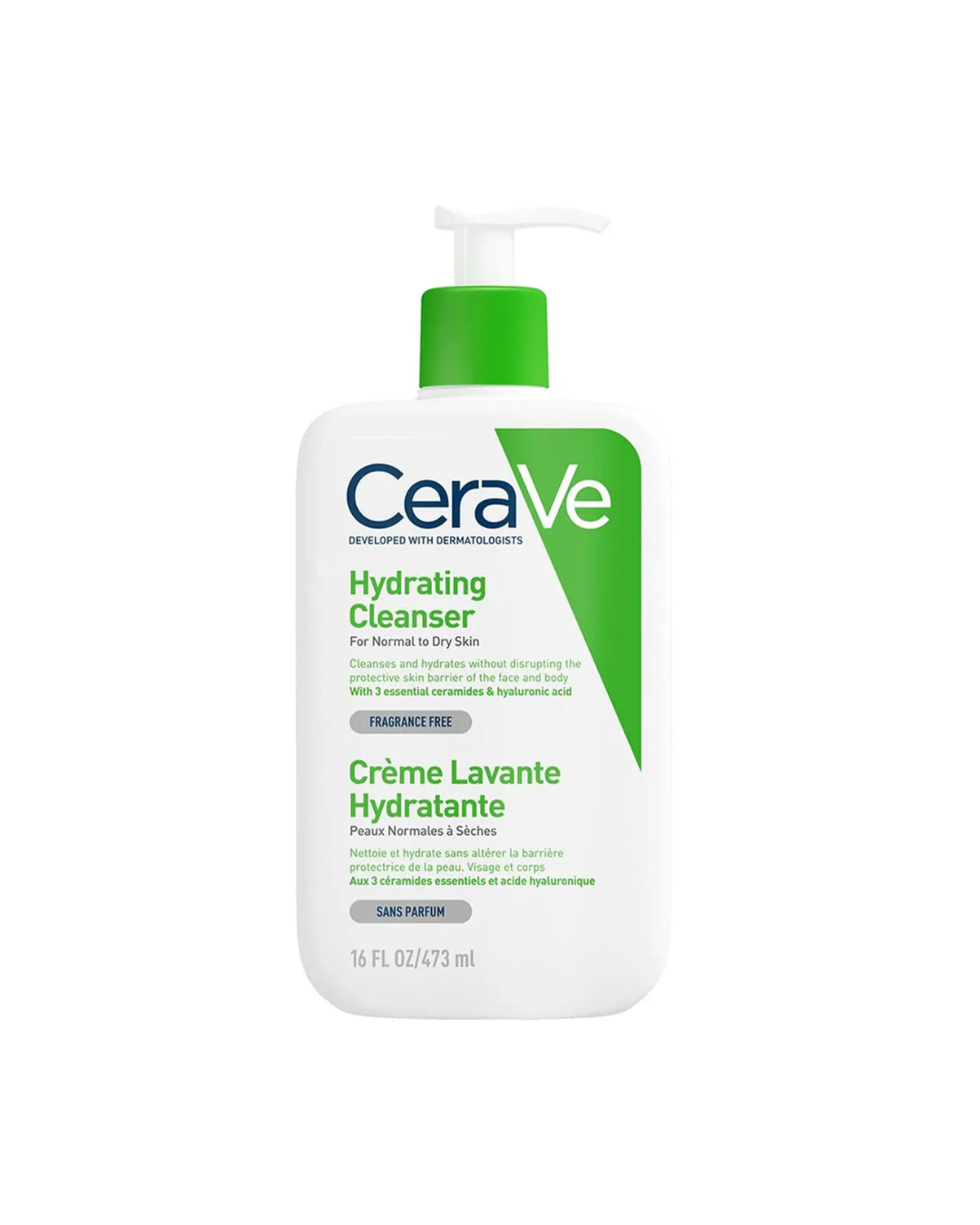CeraVe hydrating cleanser bottle on a white background