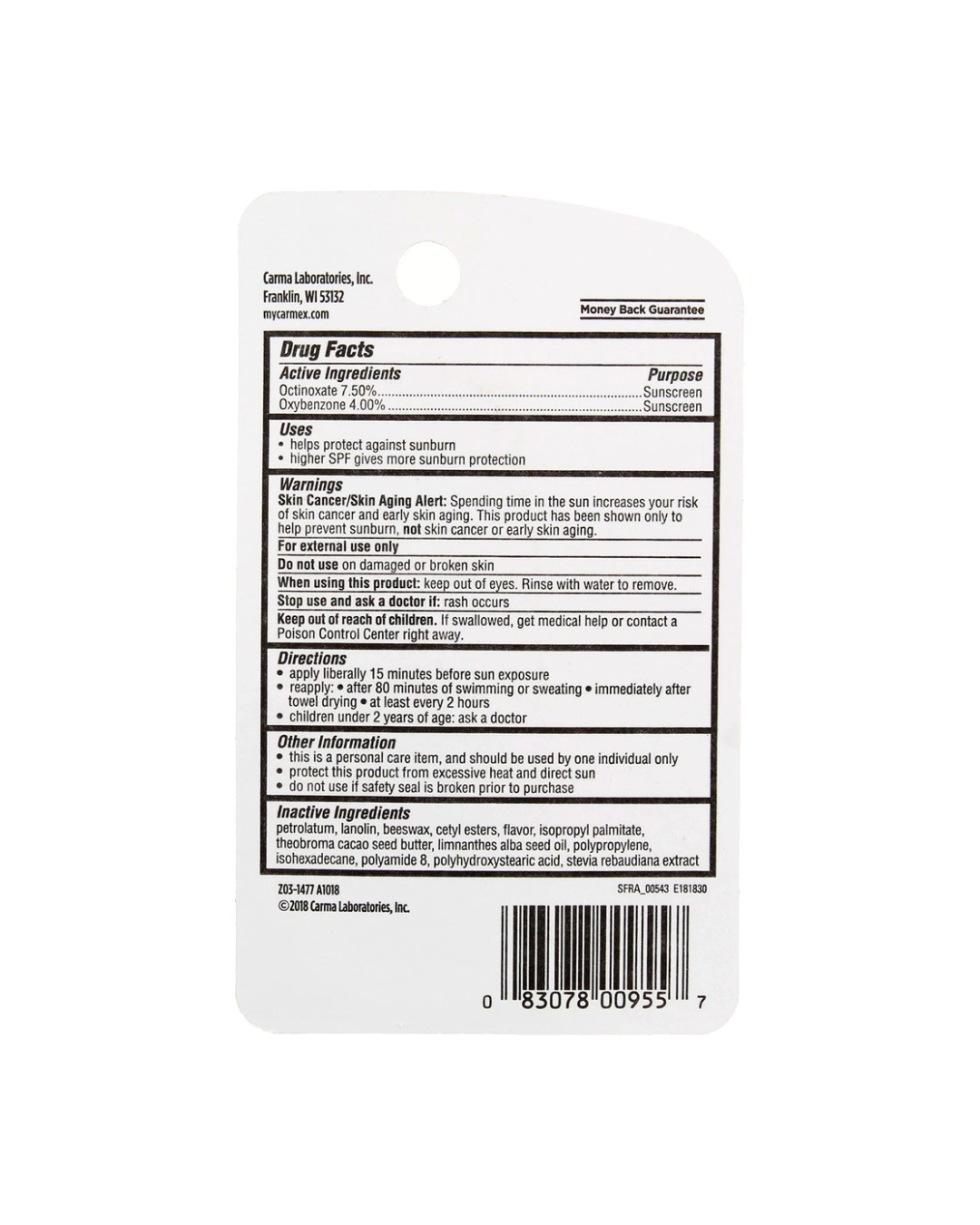 Back label of a skincare product with text and a barcode on a white background