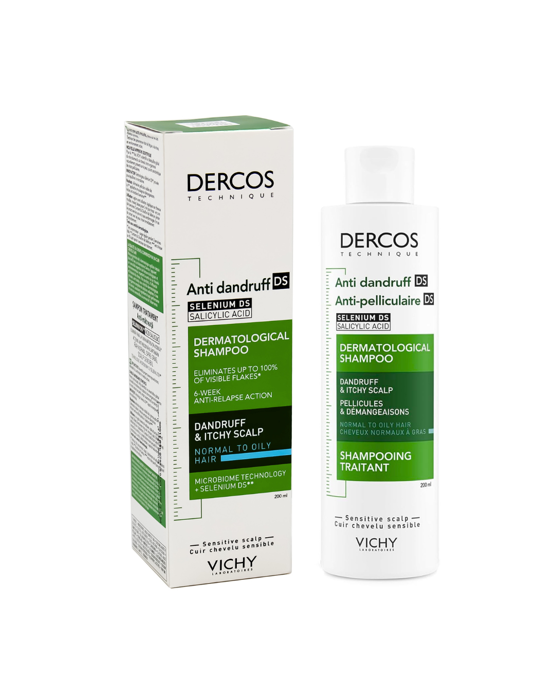 Vichy Dercos Anti-dandruff shampoo packaging on a white background