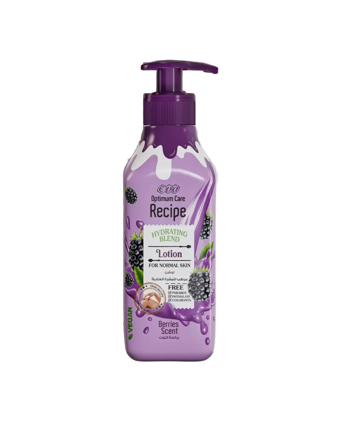 Purple lotion bottle with pump on a white background