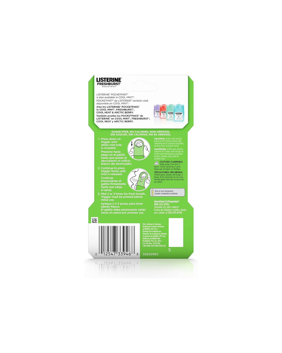 Green Listerine mouthwash packaging on a white background