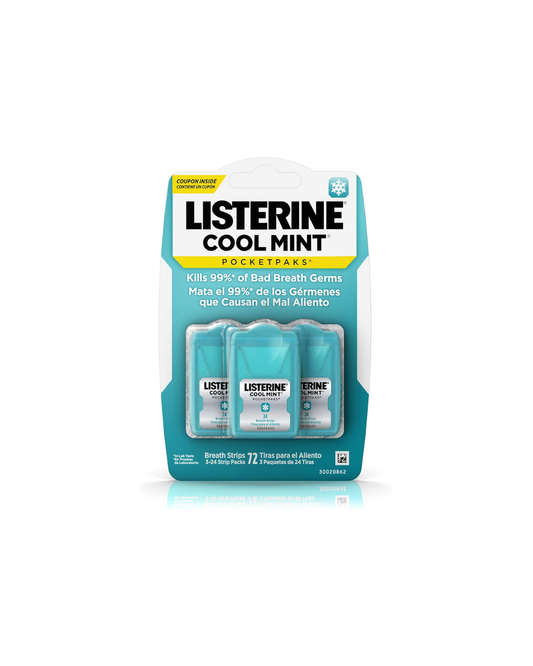 Packaging of Listerine Cool Mint mouthwash on a white background