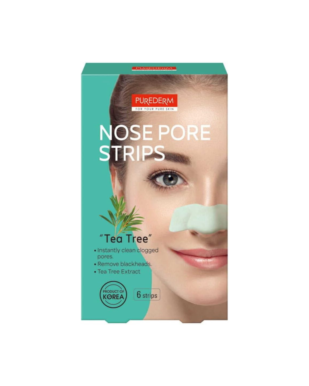 PUREDERM nose pore strips packaging with a woman's face on a white background