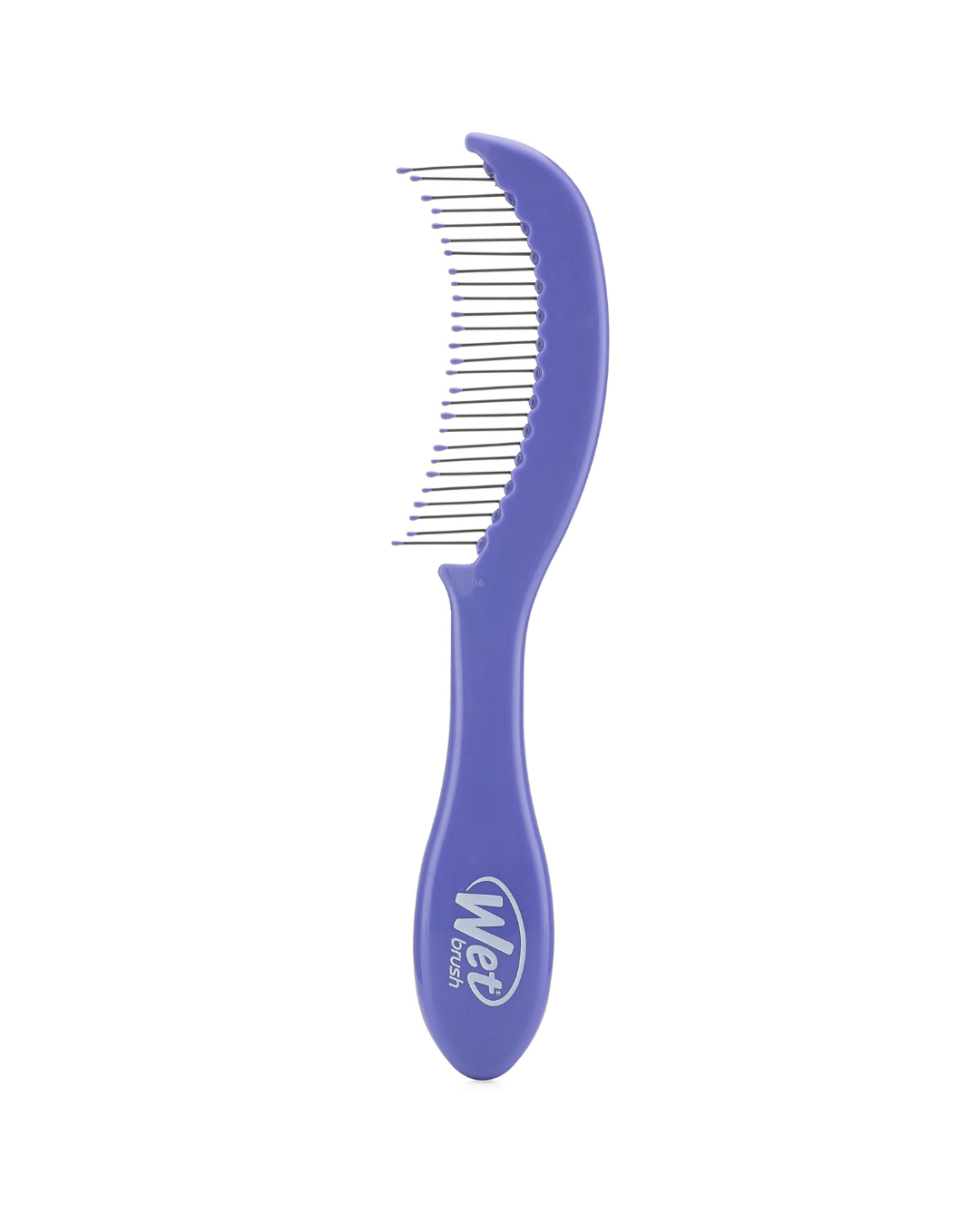 Purple comb with metal teeth on a white background