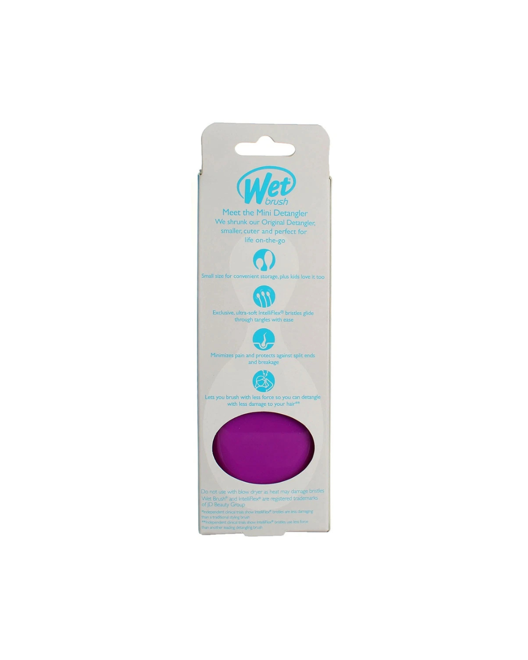 Purple circular object in a 'Wet' branded packaging on a white background