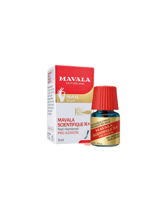 Mavala nail care product with bottle and packaging on a white background