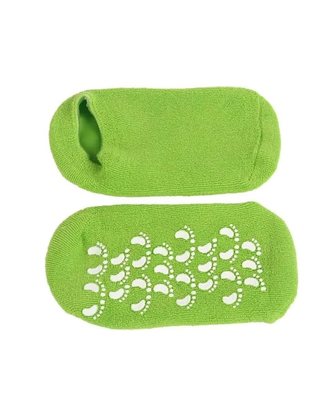 Green socks with a unique pattern on a white background