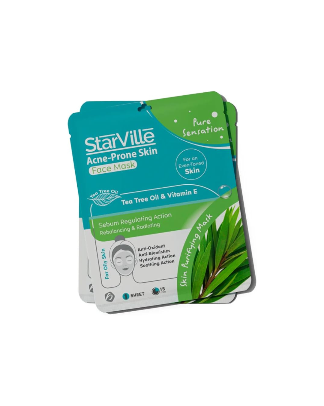 StarVille face mask packaging for acne-prone skin on a white background