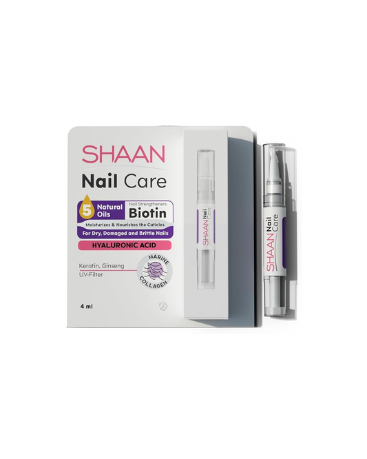 Shaan Nail Care product with box and serum on a white background
