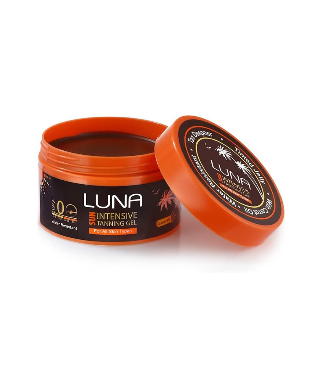 Luna Tanning jar on white background