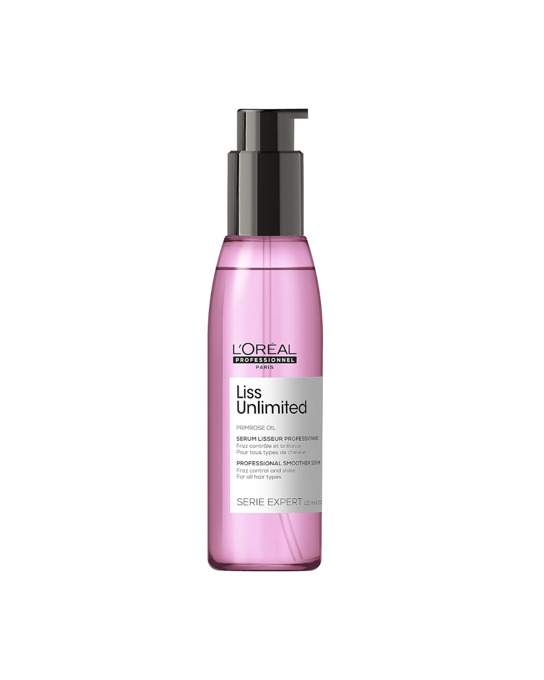 L'Oreal Liss Unlimited hair serum bottle on a white background