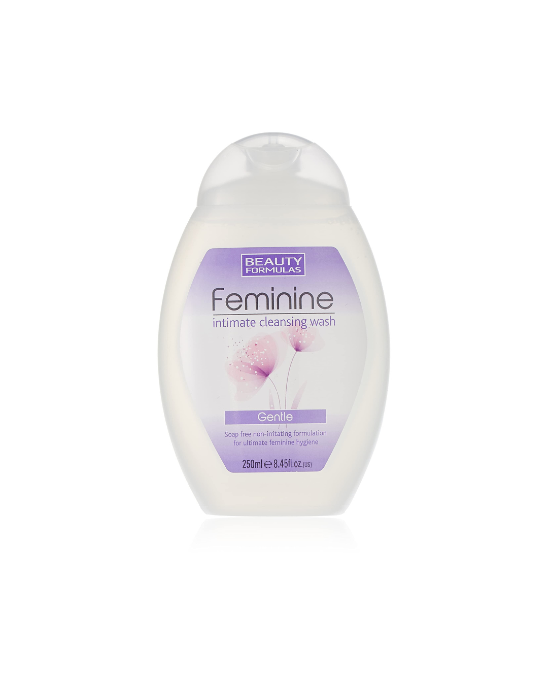 Bottle of Beauty Formulas Feminine Intimate Cleansing Wash on a white background