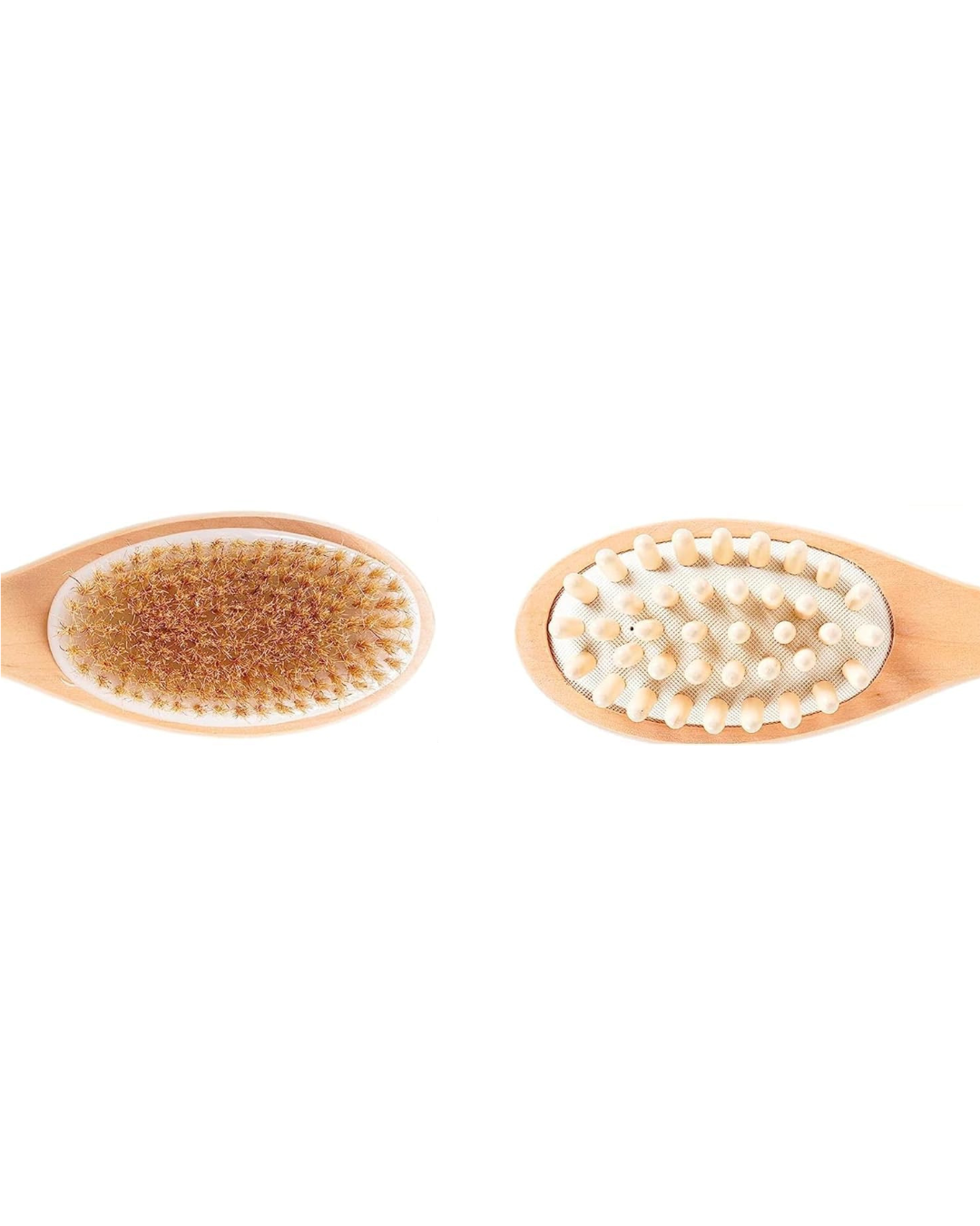 Two wooden brushes with different bristle patterns on a white background