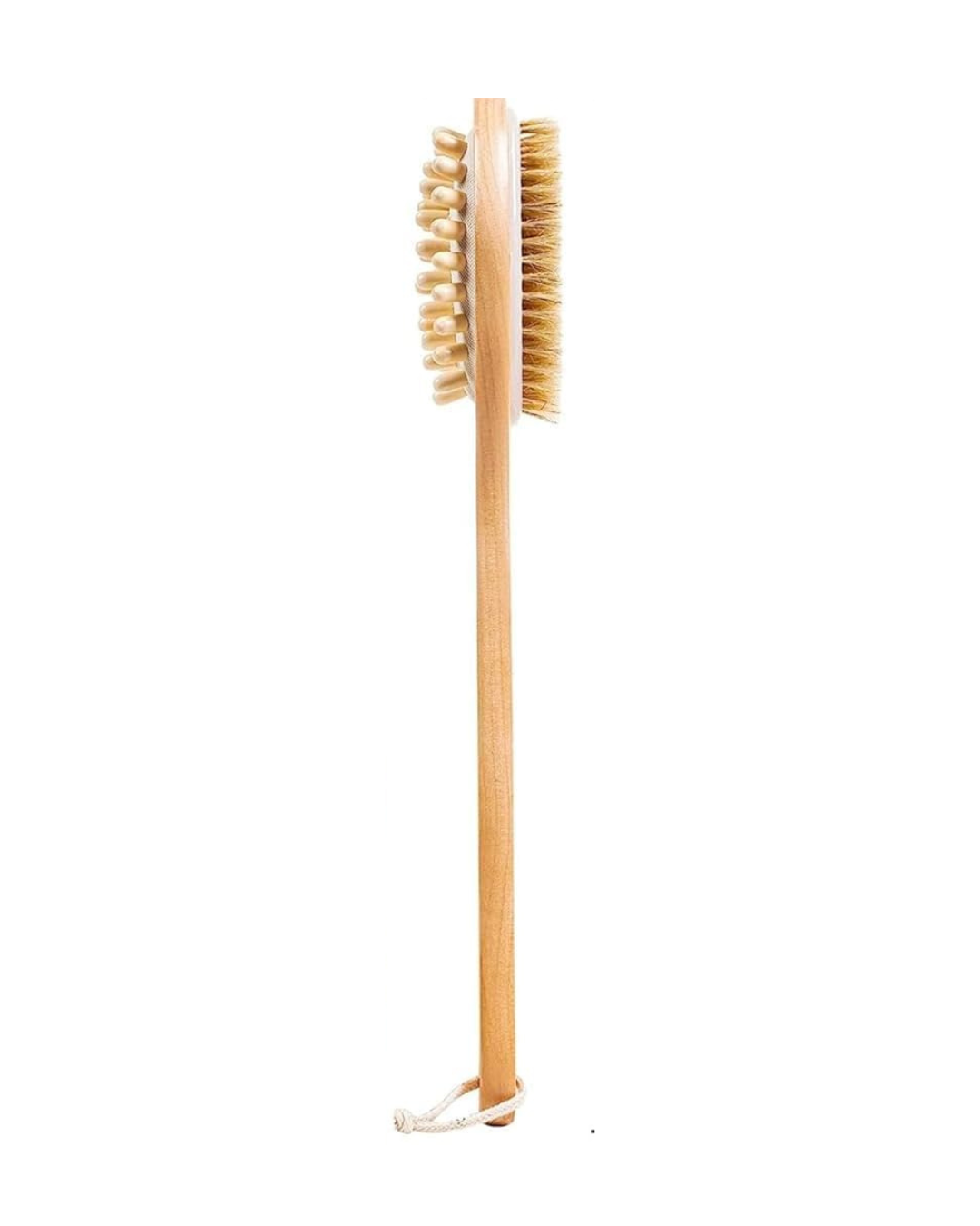 Bamboo cleaning brush with bristle head on a white background