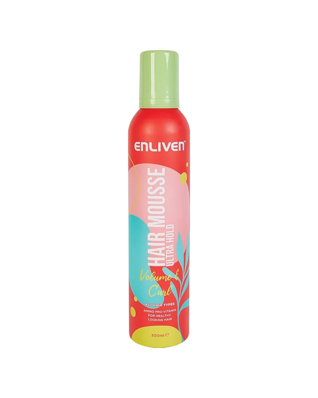 Enliven hair mousse bottle on a white background