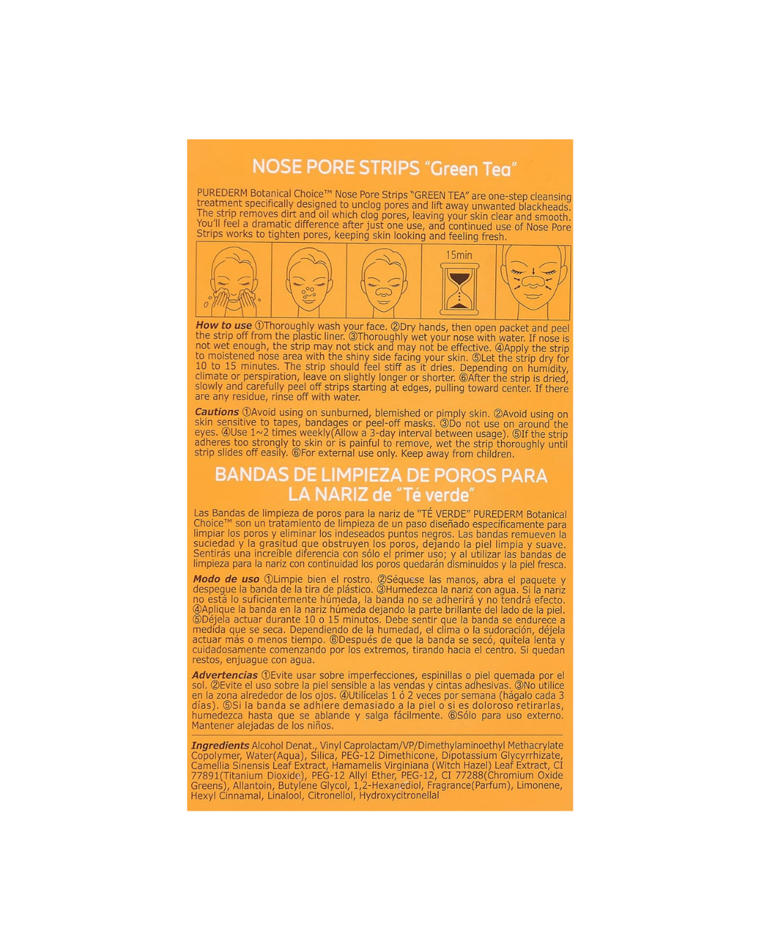Instructions for nose pore strips on an orange background
