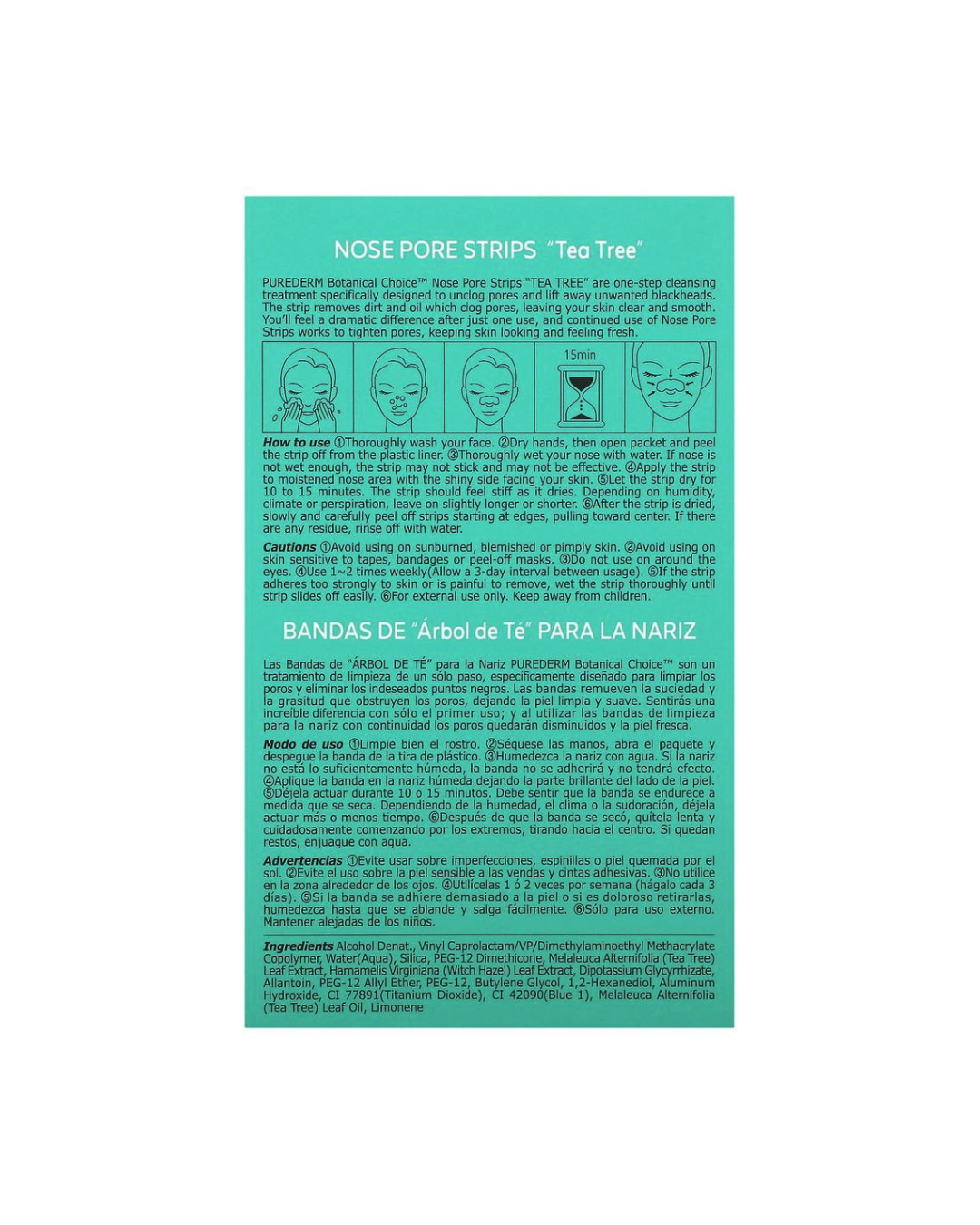 Teal packaging with text and icons on a white background