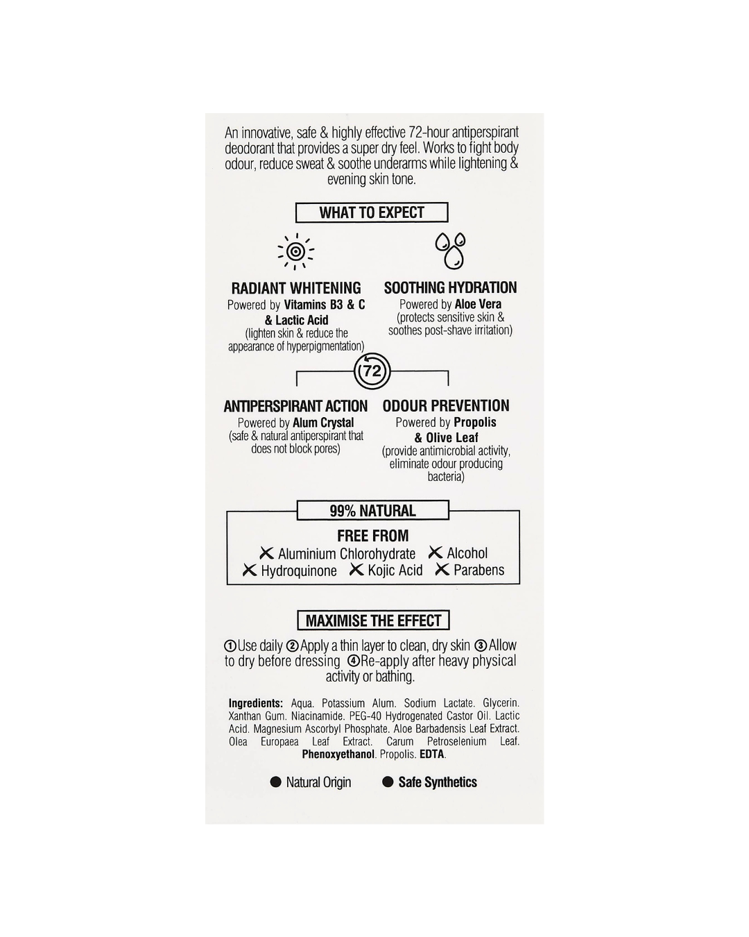 Product label with text and icons on a white background