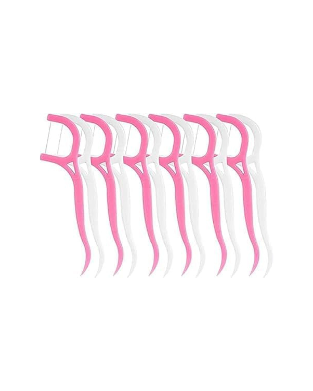 Dental flosses in white and pink on white background