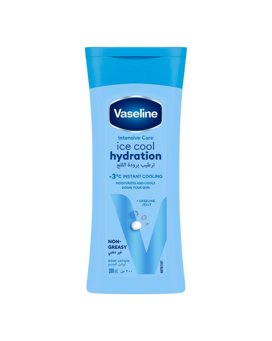 Vaseline ice cool hydration lotion packaging on a white background