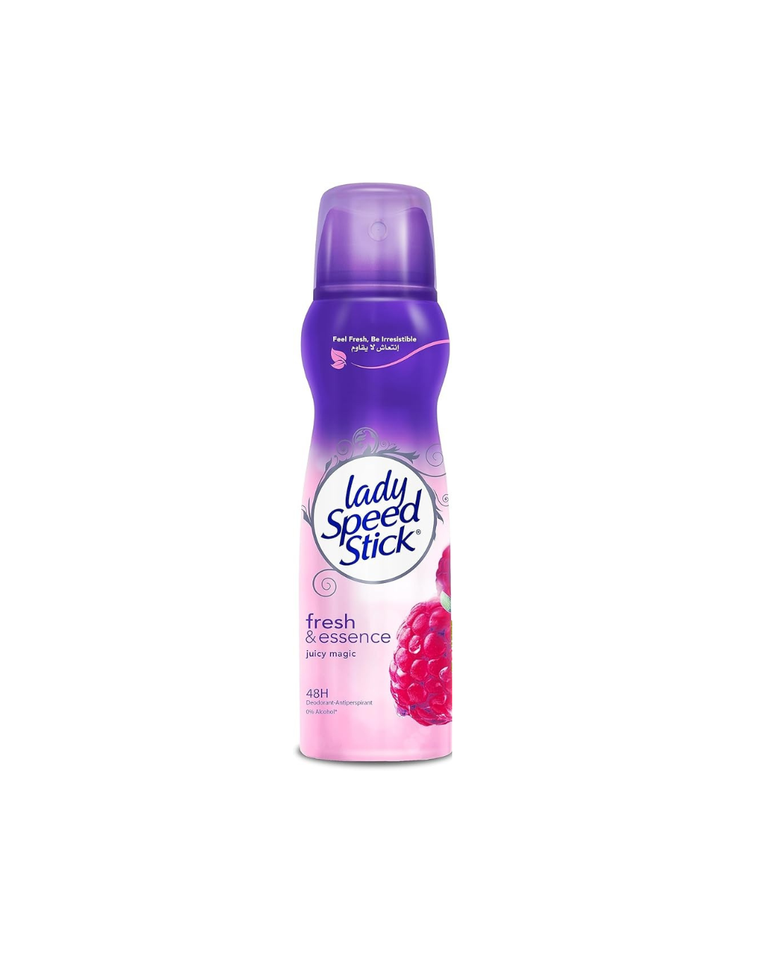 Purple and pink deodorant stick with 'Lady Speed Stick' branding on a white background