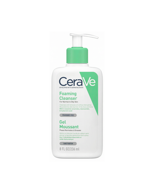 CeraVe foaming cleanser bottle on a white background